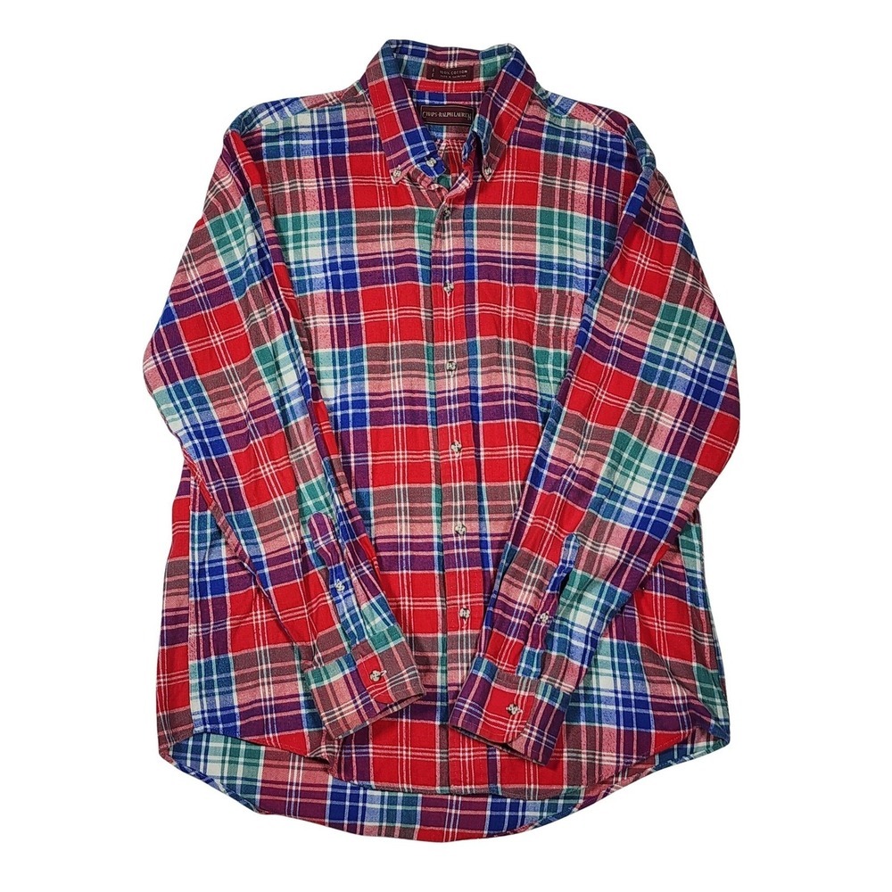 Vintage Chaps Ralph Lauren Flannel Shirt Mens Large L Plaid Multi-Color 90s